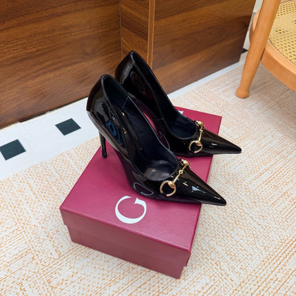 GUCCI 26S HORSEBIT PUMPS 105 MM IN BLACK PATENT CALFSKIN