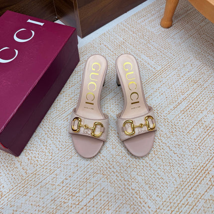 GUCCI 26S HORSEBIT HEEL SANDALS 85 MM IN BEIGE GG CANVAS