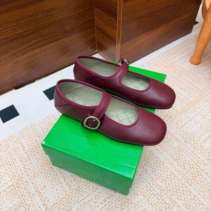 BOTTEGA VENETA 26S MARY JANE FLATS IN DARK RED LAMBSKIN WITH BUCKLE