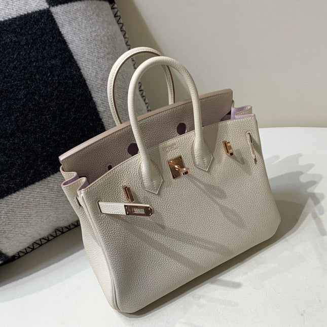 HM 25S BIRKIN BAG 25 CM IN BEIGE WHITE LAMBSKIN WITH ROSE GOLD HARDWARE