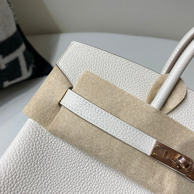 HM 25S BIRKIN BAG 25 CM IN BEIGE WHITE LAMBSKIN WITH ROSE GOLD HARDWARE