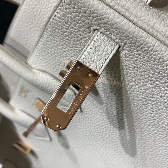 HM 25S BIRKIN BAG 25 CM IN BEIGE WHITE LAMBSKIN WITH ROSE GOLD HARDWARE