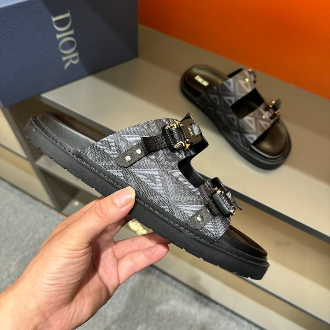 CD DOUBLE H-TOWN SANDAL BLACK CALFSKIN