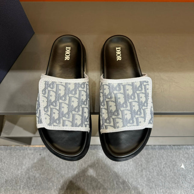 CD VELCRO STRAP SLIPPER LIGHT GRAY JACQUARD