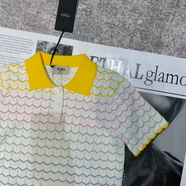 FENDI 26S SHORT-SLEEVE KNIT POLO TOP 393