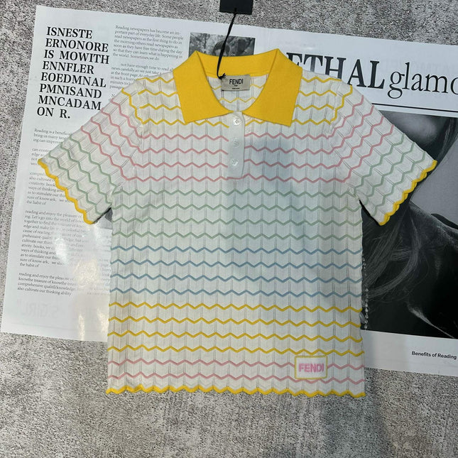 FENDI 26S SHORT-SLEEVE KNIT POLO TOP 393