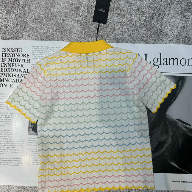 FENDI 26S SHORT-SLEEVE KNIT POLO TOP 393