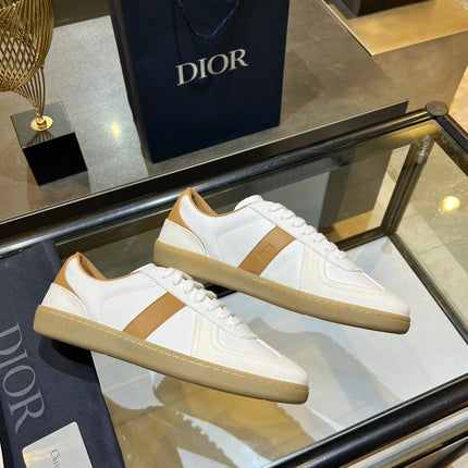 DIOR 26S B01 MATCHPOINT SNEAKER IN COGNAC BROWN AND WHITE CALFSKIN WITH WHITE SUEDE