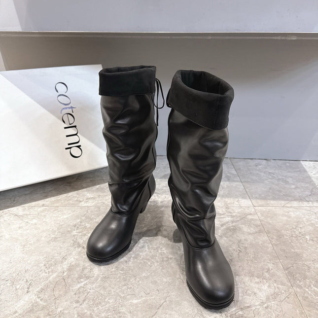ALO 25S FOLD-OVER TALL BOOTS 50 MM IN BLACK LAMBSKIN