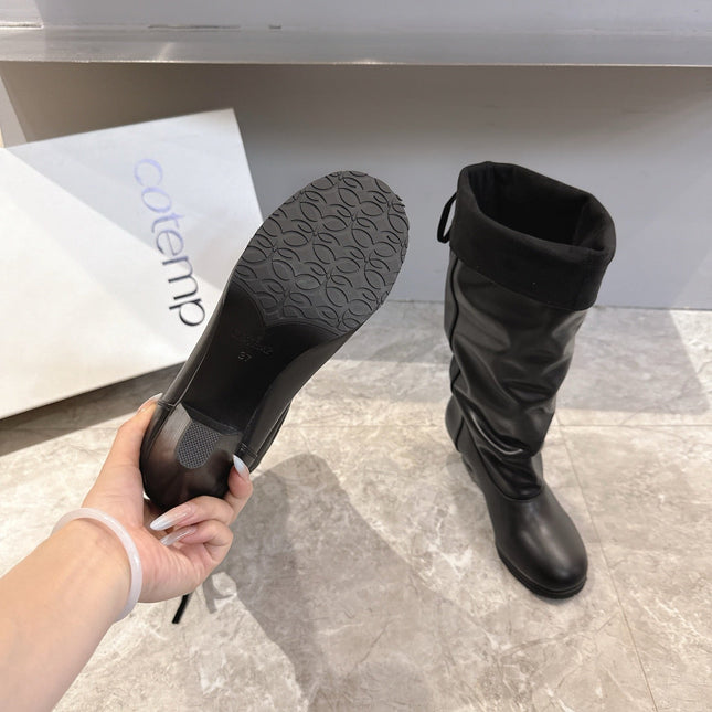 ALO 25S FOLD-OVER TALL BOOTS 50 MM IN BLACK LAMBSKIN