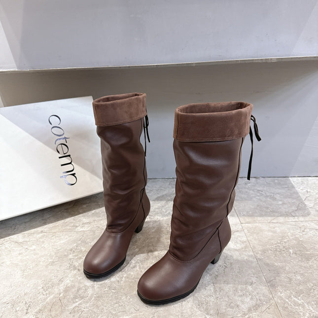 ALO 25S FOLD-OVER TALL BOOTS 50 MM IN DARK BROWN LAMBSKIN