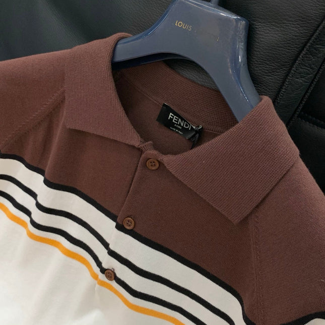 FENDI 26S SHORT-SLEEVE KNIT POLO TOP 430