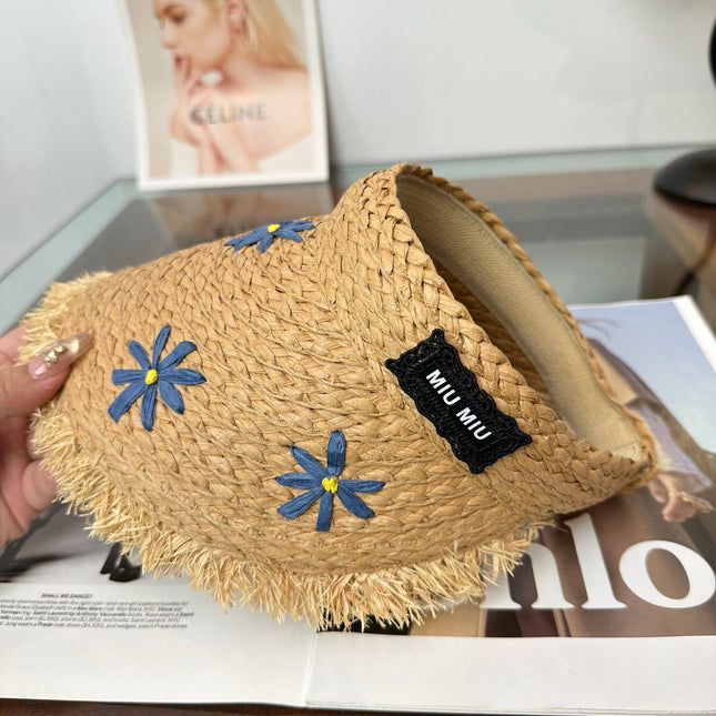 MIUMIU 26S FLORAL RAFFIA HAT 343487