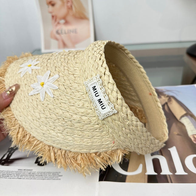 MIUMIU 26S FLORAL RAFFIA HAT 343488