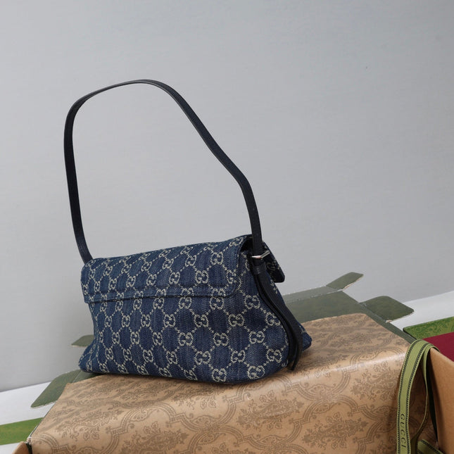 GUCCI 26S SHOULDER BAG 31 IN DARK BLUE DENIM