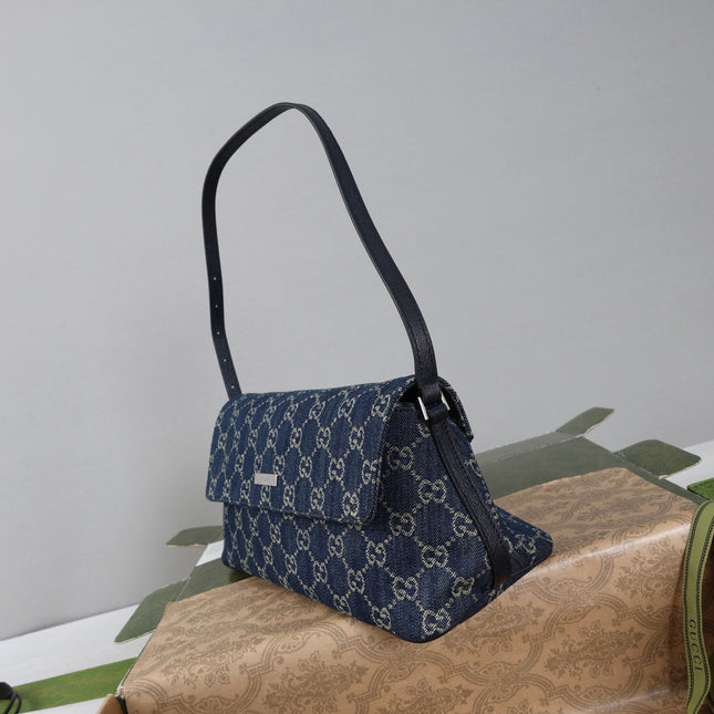 GUCCI 26S SHOULDER BAG 31 IN DARK BLUE DENIM