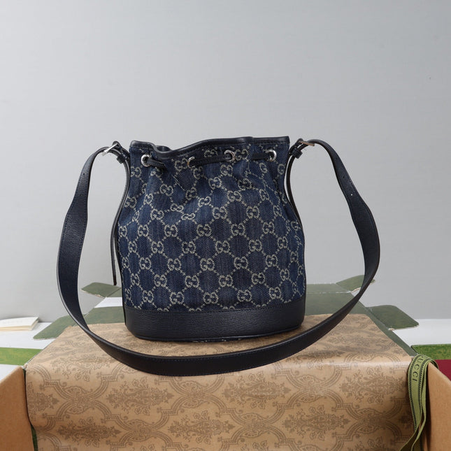 GUCCI 26S BUCKET BAG 21 IN BLUE DENIM