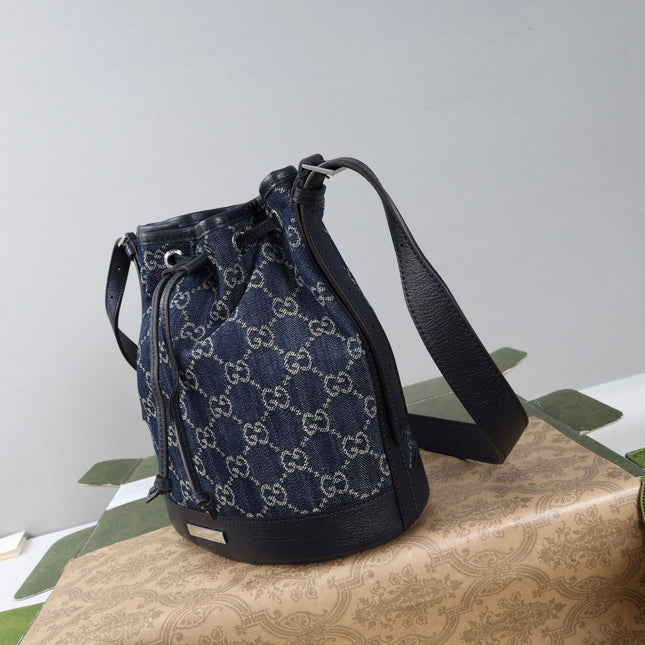 GUCCI 26S BUCKET BAG 21 IN BLUE DENIM