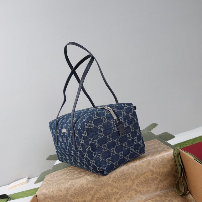 GUCCI 26S BOSTON BAG 29 IN DARK BLUE DENIM