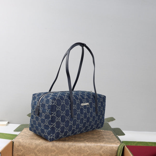 GUCCI 26S BOSTON BAG 29 IN DARK BLUE DENIM