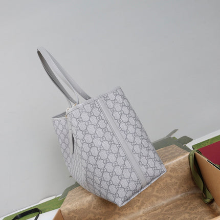 GUCCI 26S TOTE BAG 38 IN GREY CANVAS  METALLIC LEATHER TRIM