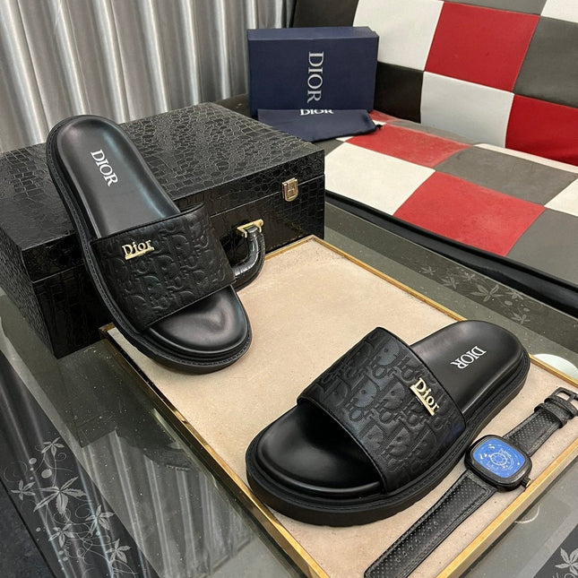 CD AQUA SLIDE SANDAL BLACK MONOGRAM CALFSKIN