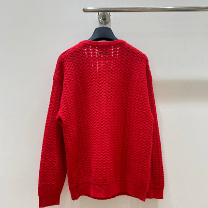 MIUMIU 26S V-NECK OPENWORK KNIT SWEATER 1429