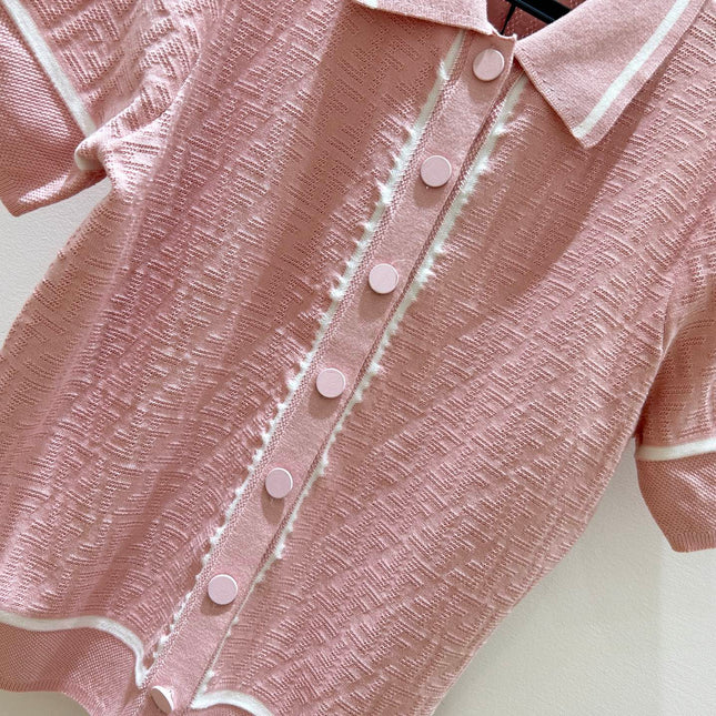 FENDI 26S SHORT-SLEEVE KNIT POLO TOP 367