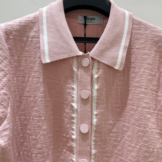 FENDI 26S SHORT-SLEEVE KNIT POLO TOP 367