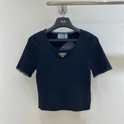 PRADA 26S SHORT-SLEEVE RIBBED KNIT TOP 1153
