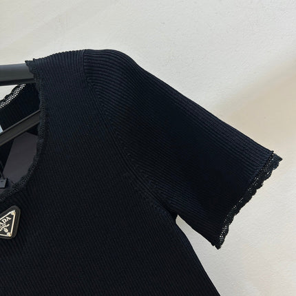 PRADA 26S SHORT-SLEEVE RIBBED KNIT TOP 1153
