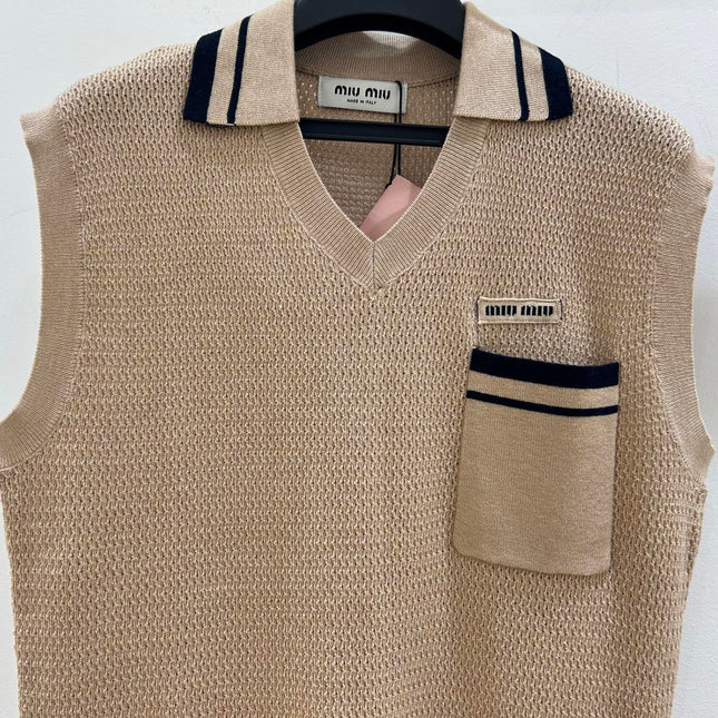 MIUMIU 26S SLEEVELESS KNIT POLO TOP 1415