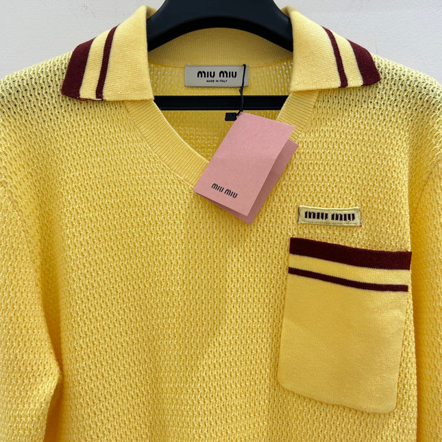 MIUMIU 26S LONG-SLEEVE KNIT POLO SHIRT 1414