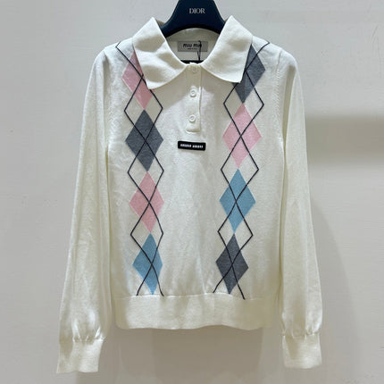 MIUMIU 26S LONG-SLEEVE KNIT POLO SWEATER 1270