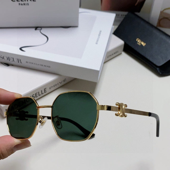 TRIOMPHE SUNGLASS 497821 IN GOLD METAL DARK TEAL LENSES