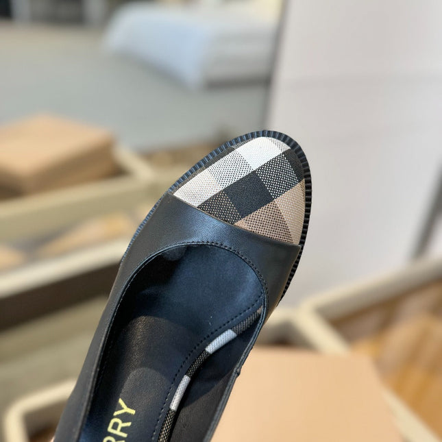 BURBERRY 26S VINTAGE CHECK TOE SLINGBACK BLOCK HEELS 95MM IN BLACK CALFSKIN