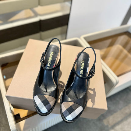 BURBERRY 26S SLINGBACK HEELS 95 MM IN BLACK CALFSKIN