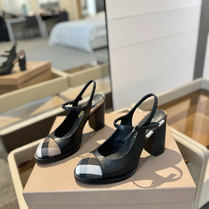BURBERRY 26S SLINGBACK HEELS 95 MM IN BLACK CALFSKIN