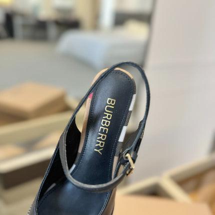 BURBERRY 26S SLINGBACK HEELS 95 MM IN BLACK CALFSKIN