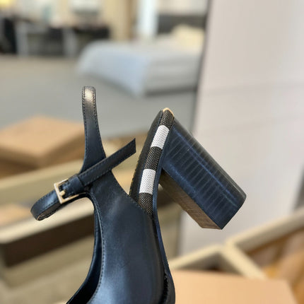 BURBERRY 26S SLINGBACK HEELS 95 MM IN BLACK CALFSKIN