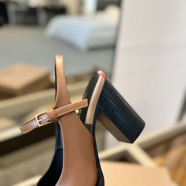 BURBERRY 26S SLINGBACK HEELS 95MM IN BROWN CALFSKIN