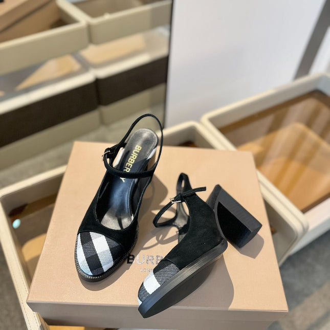 BURBERRY 26S SLINGBACK HEELS 95 MM IN BLACK SUEDE