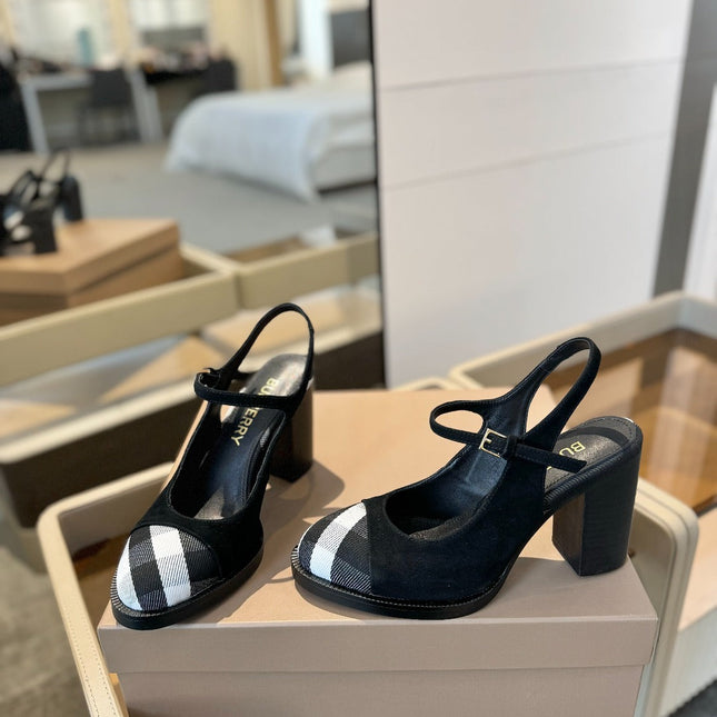 BURBERRY 26S SLINGBACK HEELS 95 MM IN BLACK SUEDE