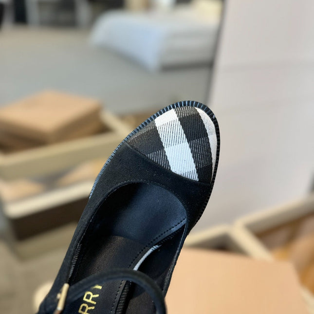 BURBERRY 26S SLINGBACK HEELS 95 MM IN BLACK SUEDE