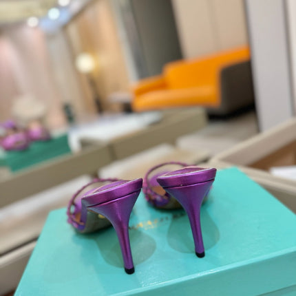 AQUAZZURA 26S TEQUILA HEELED SANDALS 85 MM IN PURPLE LAMBSKIN