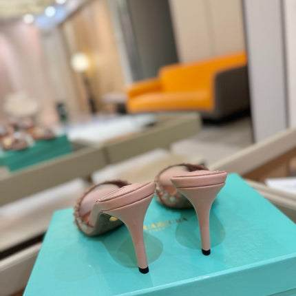 AQUAZZURA 26S TEQUILA HEELED SANDALS 85 MM IN DARK NUDE LAMBSKIN