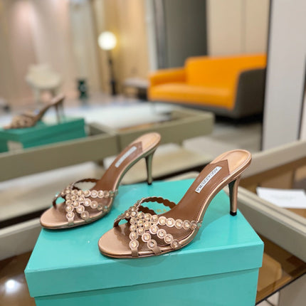 AQUAZZURA 26S TEQUILA HEELED SANDALS 85 MM IN METALLIC BRONZE BROWN LAMBSKIN