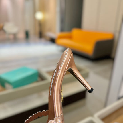 AQUAZZURA 26S TEQUILA HEELED SANDALS 85 MM IN METALLIC BRONZE BROWN LAMBSKIN