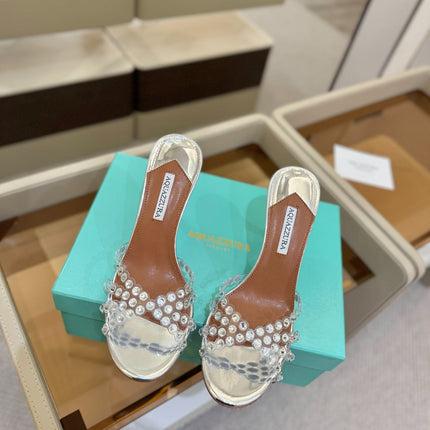 AQUAZZURA 26S TEQUILA HEELED SANDALS 85 MM IN SILVER LAMBSKIN CRYSTAL EMBELLISHED