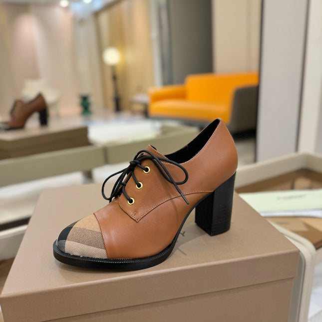 BURBERRY 26S LACE-UP HIGH HEELS 95 MM IN BROWN CALFSKIN